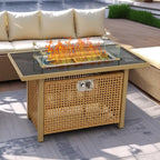 Outdoor Patio 43" Propane Gas Fire Pit Table, 60000 BTU Rectangular Open Weave with Glass Wind Guard for Garden, Couch, Porch, Backyard, Orange & Mustard Yellow