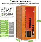 Infrared Sauna with 660 & 850Nm Red Light Therapy, Full Spectrum Sauna with 7 Heater, 1290W 120V, Fast Heat-Up, 1 Person Canadian Hemlock Wood Dry Sauna for Indoor, Home Gym, 31.5*30.3*67"