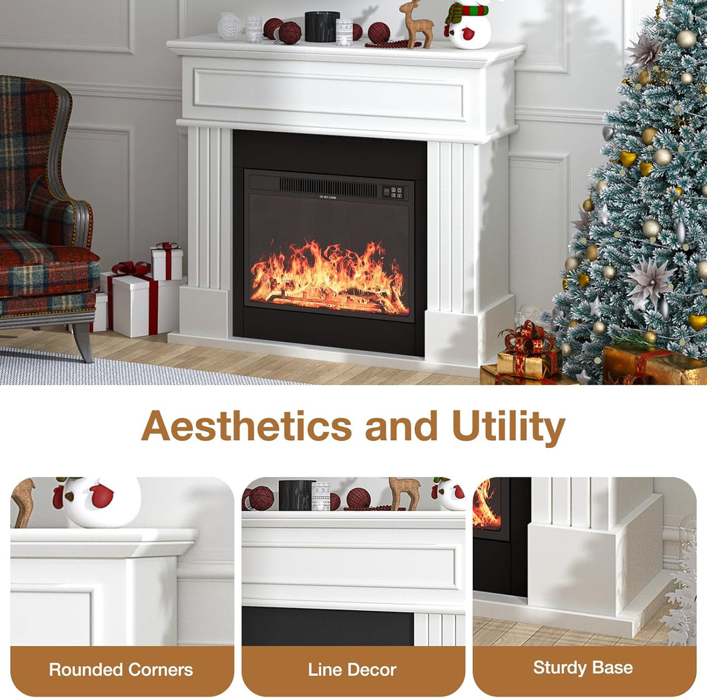 43" Electric Fireplace with Mantel, Freestanding Electric Fireplace Heater TV Stand with 23" Insert, Remote Control, Ajustable Flame and Timer, Fire Place Insert Heater for Living Room, White
