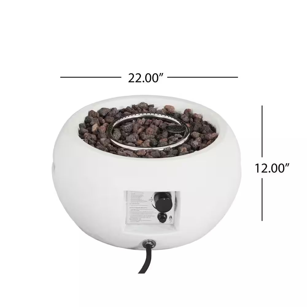 Bodhi 22 In. 40000 BTU Patio Mgo Lightweight Concrete Propane round Outdoor Fire Pit White