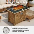 Outdoor Patio 43" Propane Gas Fire Pit Table, 60000 BTU Rectangular Open Weave with Glass Wind Guard for Garden, Couch, Porch, Backyard, Orange & Mustard Yellow