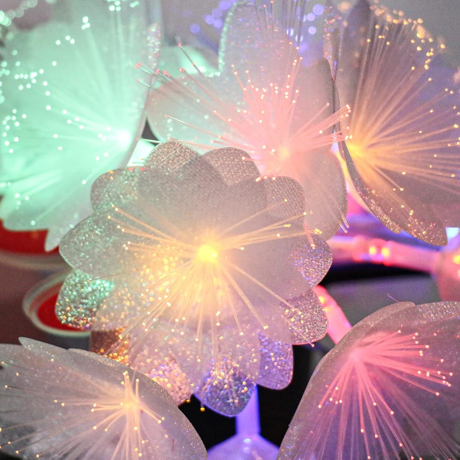 Colorful Flower Fibre Optic Fairy Lights,20Led Starburst Firework String Lights,14 FT Waterproof Fairy Lights Battery Operated for Indoor Outdoor Wedding, Christmas,Garden,Party Decoration