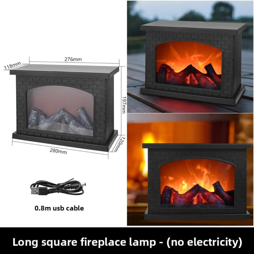 LED Fireplace Lamp Realistic Flame Battery USB Powered Vintage Style for Indoor Room Terrace Christmas Halloween Tabletop Decor