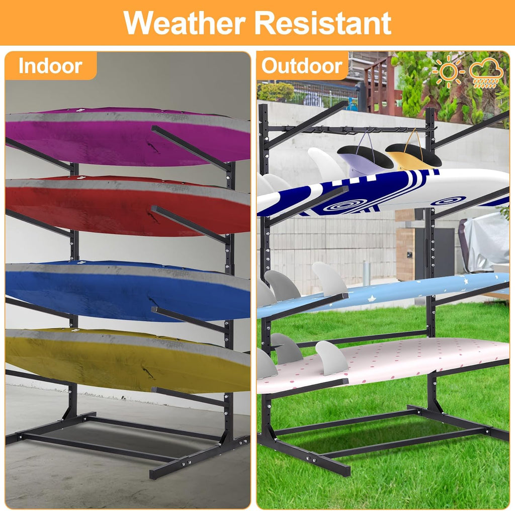 Kayak Storage Rack, Adjustable Kayak SUP Stand, Weatherproof and Heavy Duty Surfboard Storage Rack, Hold up Kayaks, Sups, Paddleboards, Canoes