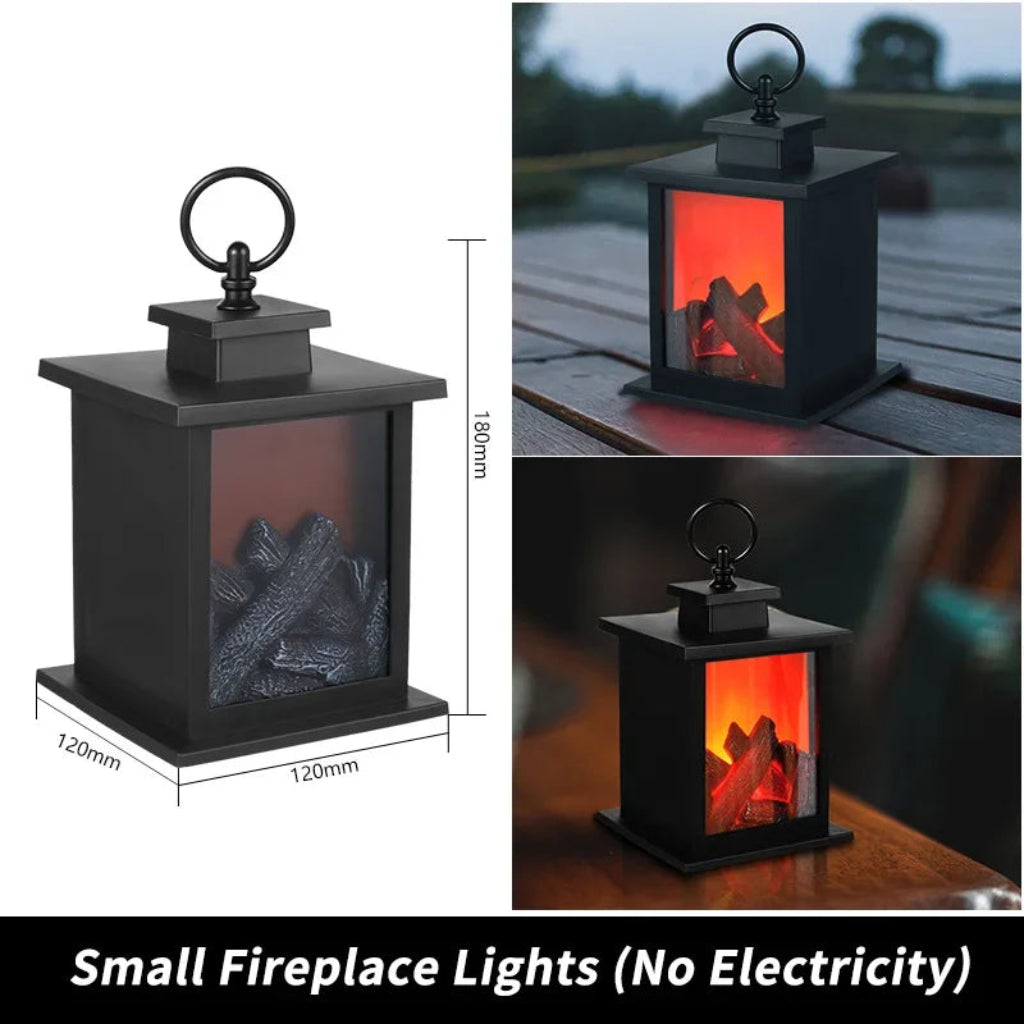 LED Fireplace Lamp Charcoal Flame Lantern Christmas Decoration Night Light for Home Courtyard Bedroom Living Room Tabletop