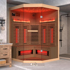 3-4 Person Corner Infrared Sauna- Luxury Home Sauna Spa Room with Himalayan Salt Therapy, Canadian Hemlock&Panoramic Tempered Glass,220V