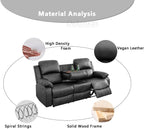 3 Seater Modern Reclining Couch Manual Recliner Sofa Living Room Furniture Black Vegan Leather Couch with Cup Holder/Flip-Down Table for Home Theater/Rv Car (Black,3Seater Sofa)