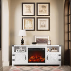Fireplace TV Stand with 18” Electric Fireplace, Modern Fire Place TV Stands for Living Room, Entertainment Center with Storage Cabinet (Ivory)