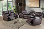 Manual Leather Recliner Sofa Set for Living Room Furniture Sets,Reclining Couch Set, Leather Couch Set for Living Room/Lounge/Club/Apartment(Brown,Sofa+Loveseat+Chair)