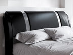King Size Platform Bed Frame with Delux Iron Pieces Decor and Modern Faux Leather, Black