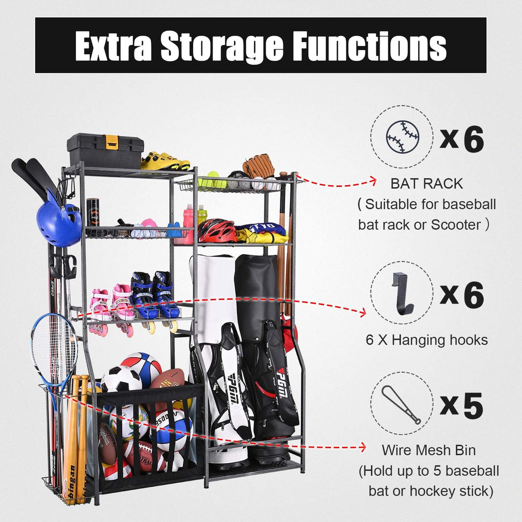 Garage Sports Equipment Storage, 2 Golf Bag Storage Stand and Other Sports Equipment Storage Rack, Garage Organizer System