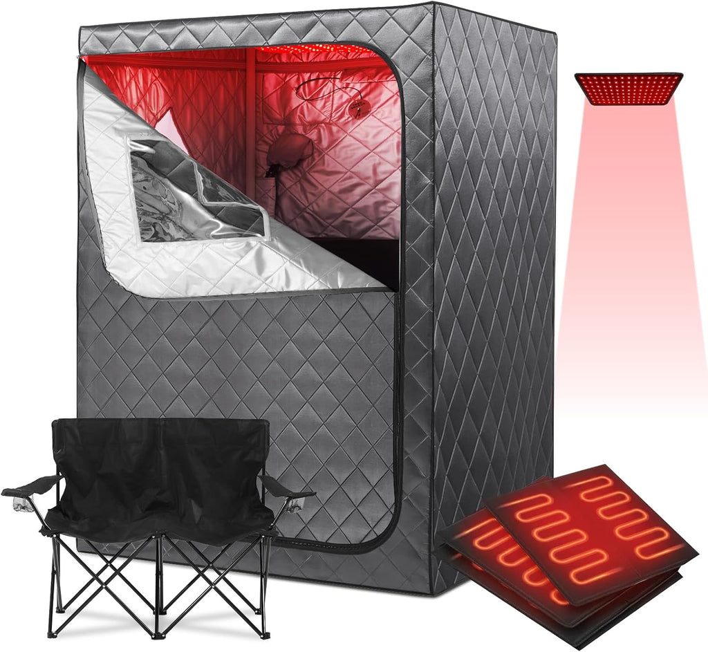 Full Body Portable Personal Infrared Saunas for Home, 2 Person Sauna Tent, at Home Sauna, Portable Infrared Sauna Two-Person Sauna Tent with 2 Foldable Chairs, Remote Control