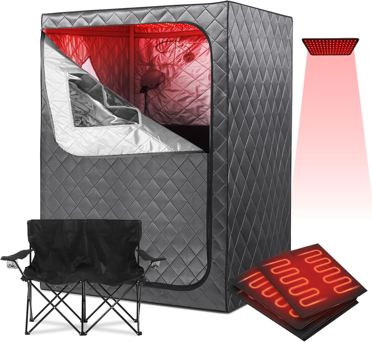 Full Body Portable Personal Infrared Saunas for Home, 2 Person Sauna Tent, at Home Sauna, Portable Infrared Sauna Two-Person Sauna Tent with 2 Foldable Chairs, Remote Control