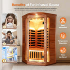 Corner Sauna for One Person Far Infrared Sauna Low-Emf African Mahogany Wood 1300W Indoor Saunas Wood Wax Oil on Outer Surface 37 * 37 * 71Inch