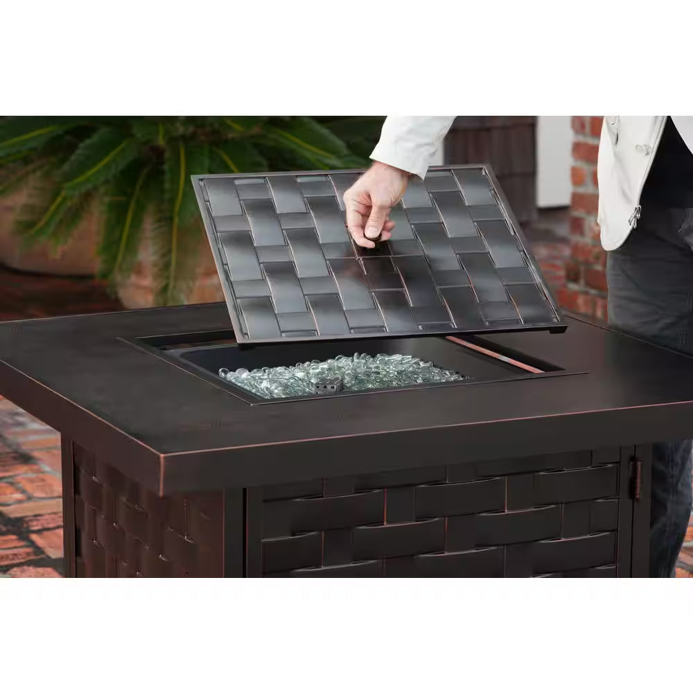 Armstrong 42 In. X 24 In. Square Cast Aluminum LPG Fire Pit Table in Antique Bronze
