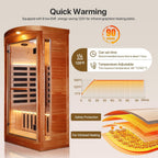 Corner Sauna for One Person Far Infrared Sauna Low-Emf African Mahogany Wood 1300W Indoor Saunas Wood Wax Oil on Outer Surface 37 * 37 * 71Inch