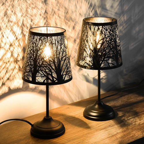 3 Level Dimmable Touch Table Lamps Set of 2, Black Metal Tree Pattern Shadow Lamp, Small Bedside Night Light for Kids, Vintage Accent Decor Lamp Halloween Indoor Mood Lighting Bedroom Living Room