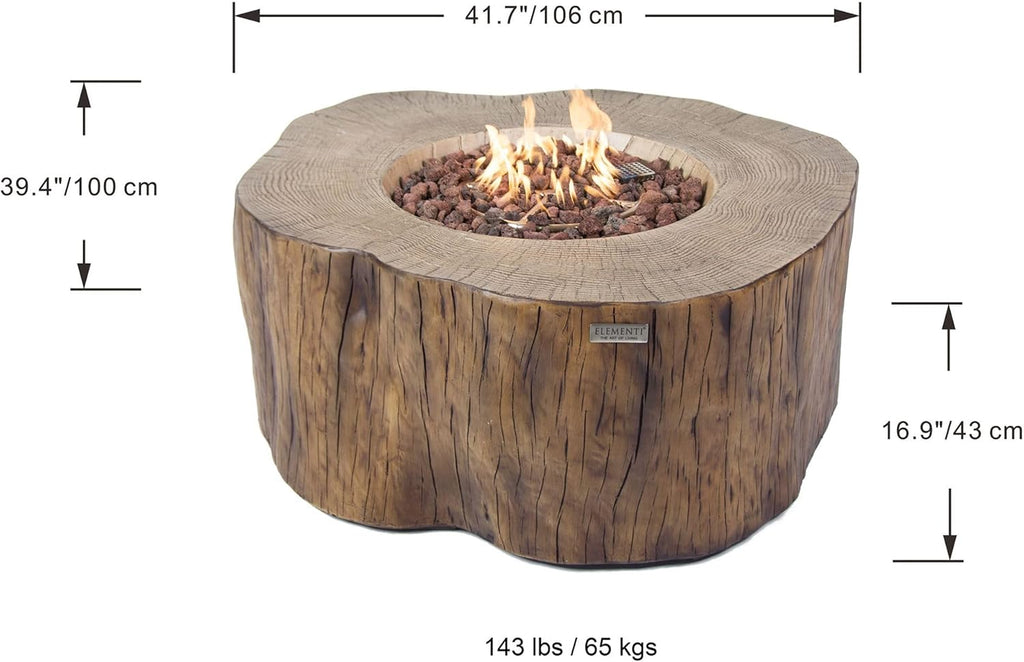 | Manchester Gas Fire Pit Cast Concrete Semi-Round Fire Table, Outdoor Fire Pit Electronic Ignition | Canvas Cover, Lava Rock Included | Red Wood (Propane Gas)