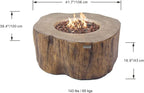 | Manchester Gas Fire Pit Cast Concrete Semi-Round Fire Table, Outdoor Fire Pit Electronic Ignition | Canvas Cover, Lava Rock Included | Red Wood (Propane Gas)
