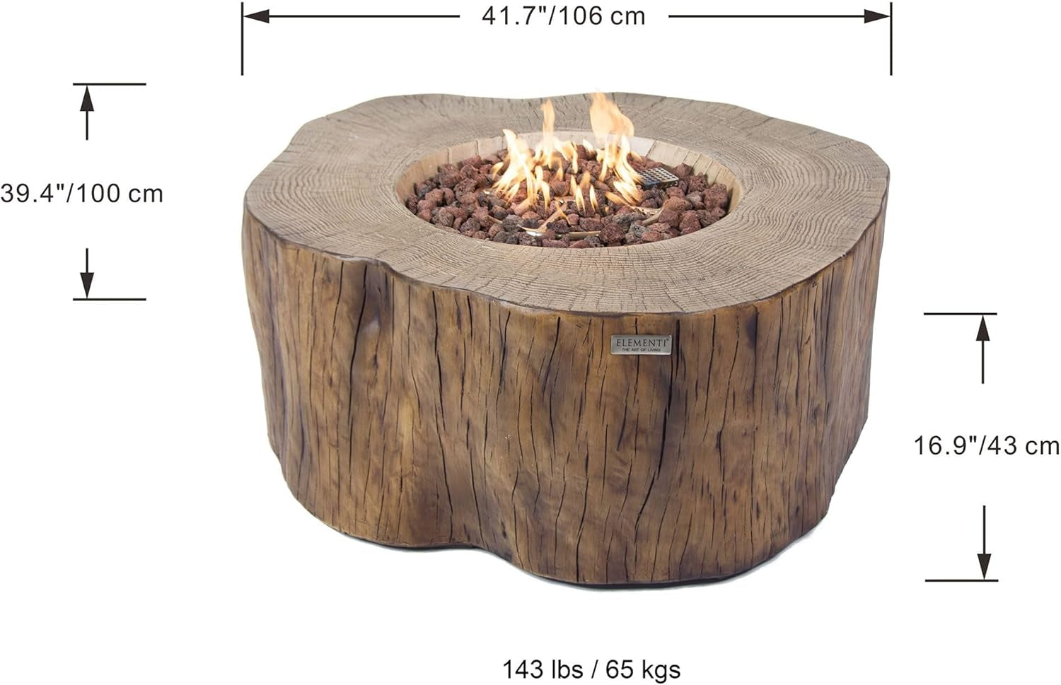 | Manchester Gas Fire Pit Cast Concrete Semi-Round Fire Table, Outdoor Fire Pit Electronic Ignition | Canvas Cover, Lava Rock Included | Red Wood (Propane Gas)