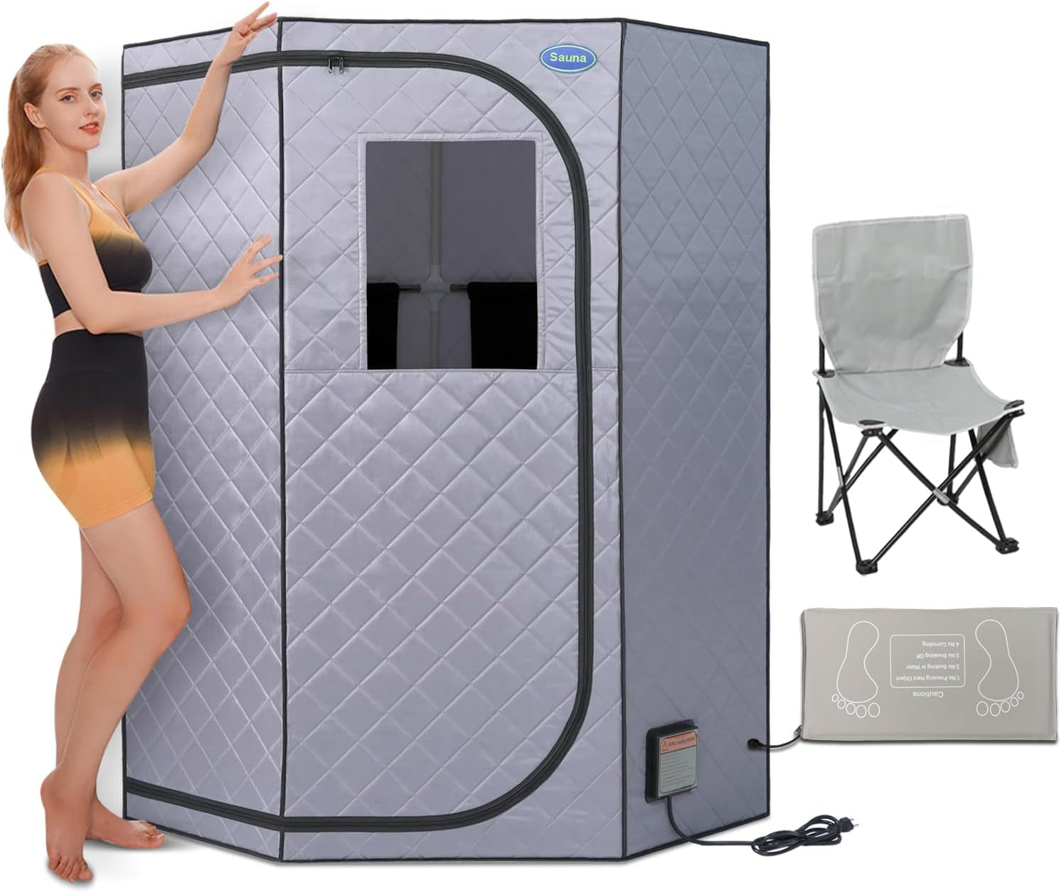 Portable Full Size Infrared Sauna for Home,Pentagonal Size Far Infrared Sauna,One Person Sauna Tent with Heating Foot Pad, Portable Chair, (L38 X W38 X H63, Grey)