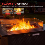 43 Inch Outdoor Propane Fire Pit Table with Glass Wind Guard, Rectangular Patio Fire Table, 50,000 BTU Smokeless Gas Firepit for Backyard, Garden & Poolside
