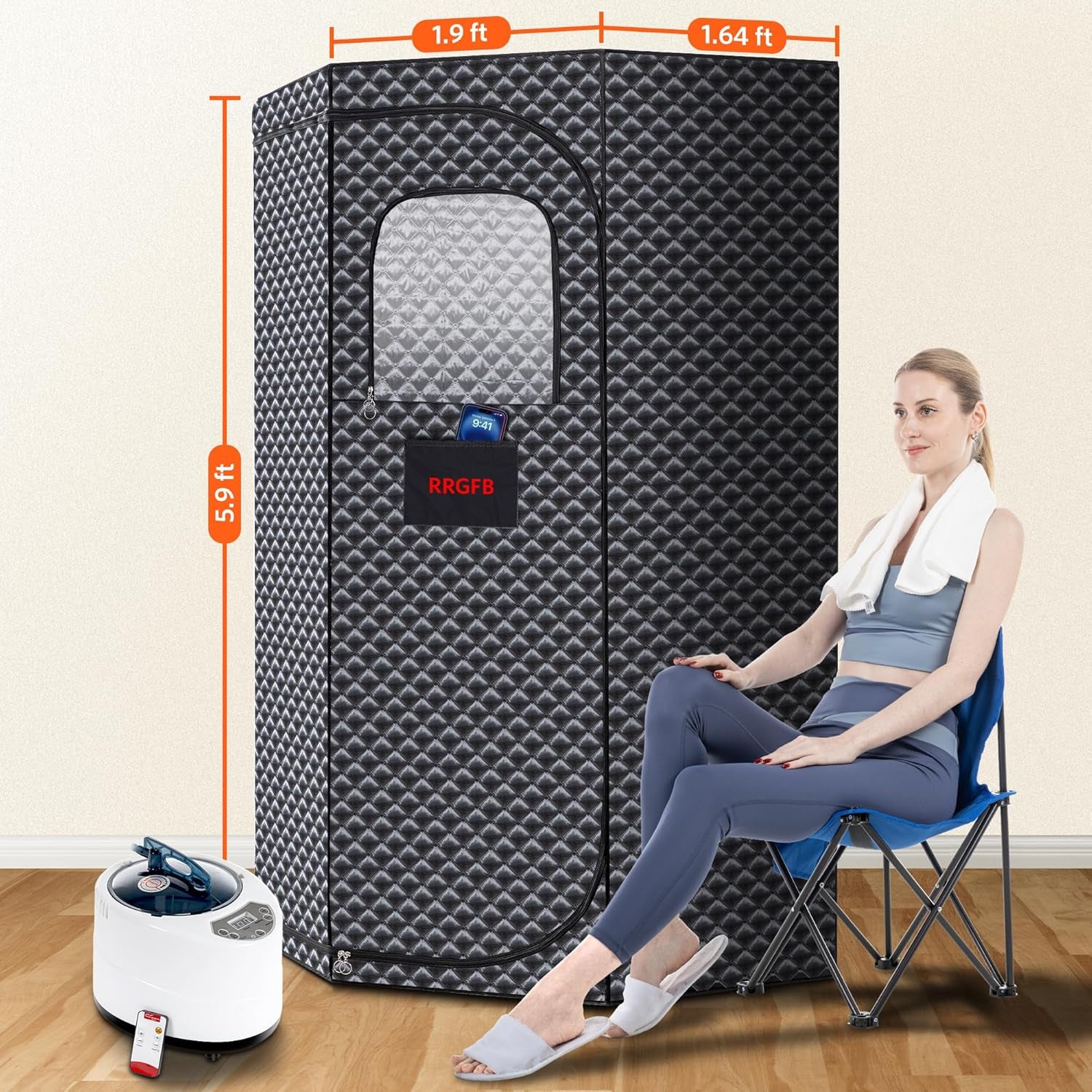 Portable Sauna for Home, Portable Steam Tent for Home Detox and Relaxation, Includes 3L Steamer, Remote Controller, Folding Chair, Adjustable Timer 1-60 Min, Large Size