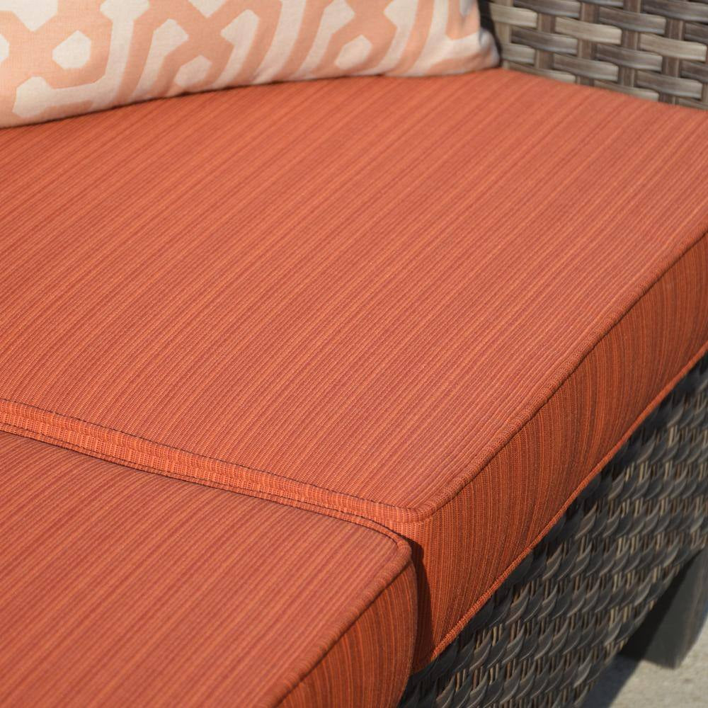 Mars Gray 9-Piece 7-People Wicker Patio Conversation Fire Pit Sofa Set with Red Orange Cushion and Swivel Rocking Chairs