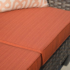 Mars Gray 9-Piece 7-People Wicker Patio Conversation Fire Pit Sofa Set with Red Orange Cushion and Swivel Rocking Chairs