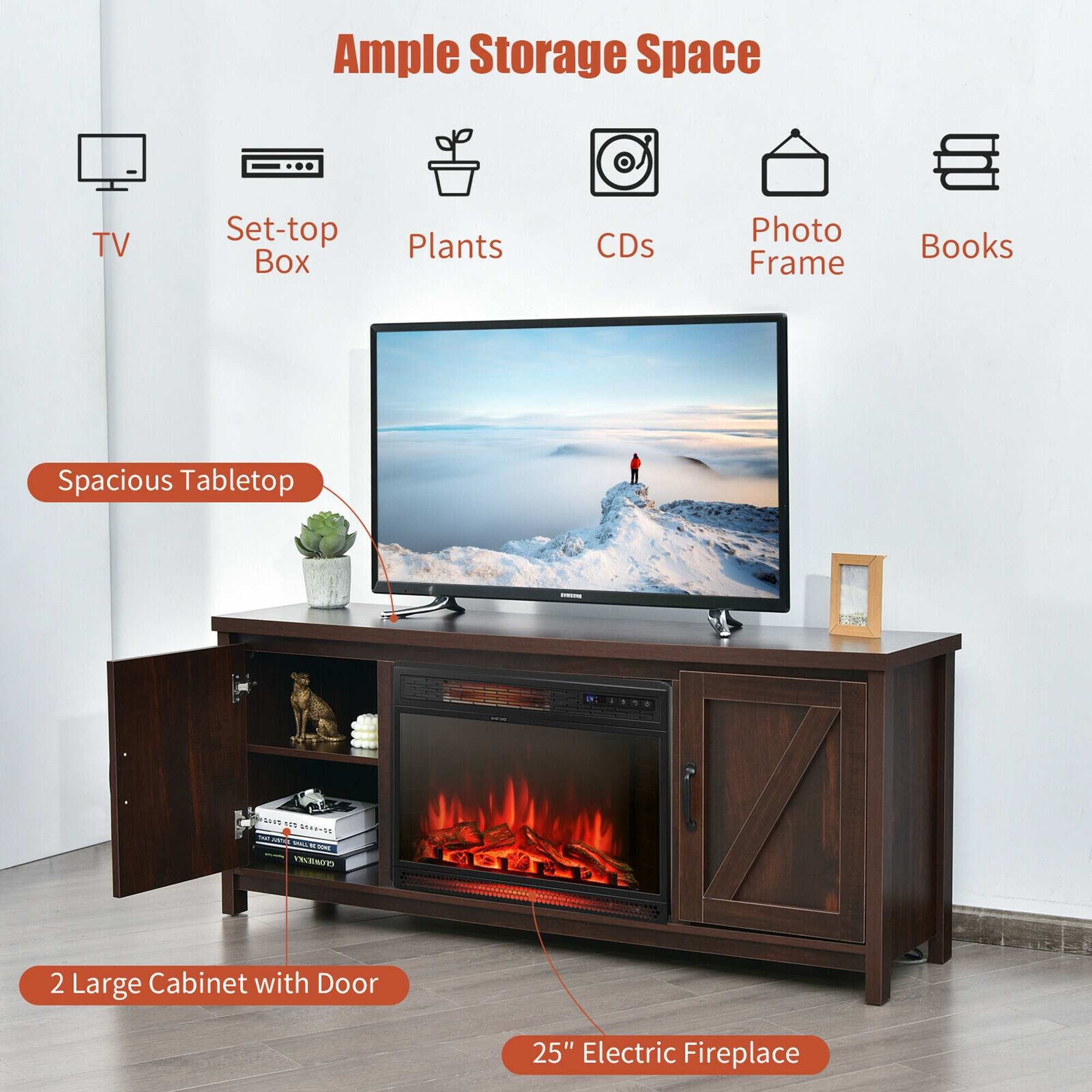 59'' Fireplace TV Stand W/ 25'' 1350W Electric Fireplace Heater