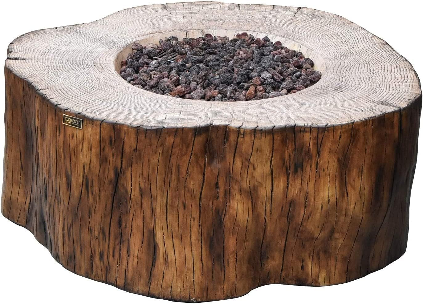 | Manchester Gas Fire Pit Cast Concrete Semi-Round Fire Table, Outdoor Fire Pit Electronic Ignition | Canvas Cover, Lava Rock Included | Red Wood (Propane Gas)