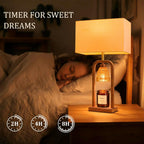 Farmhouse Table Lamps with Candle Warmer & Timer for Bedroom, Wood-Like Bedside Lamps Set of 2 for Night Stands, 21.5'' Bedroom Lamps Decor for Living Room, Corded Eletric, No Battery