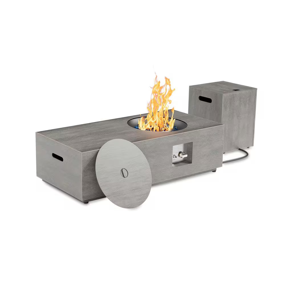 48 In. 50,000 BTU Rectangle Outdoor Gas Fire Pit Table in Brown with RGB LED Light