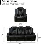 Power Leather Recliner Sofa Set with LED Light,Reclining Sofa and Chair Set with Usb,Leather Couch Set for 3 Seater Couch with Coffee Table/Single Recliner 2 PCS for Living Room(Black,3+1)