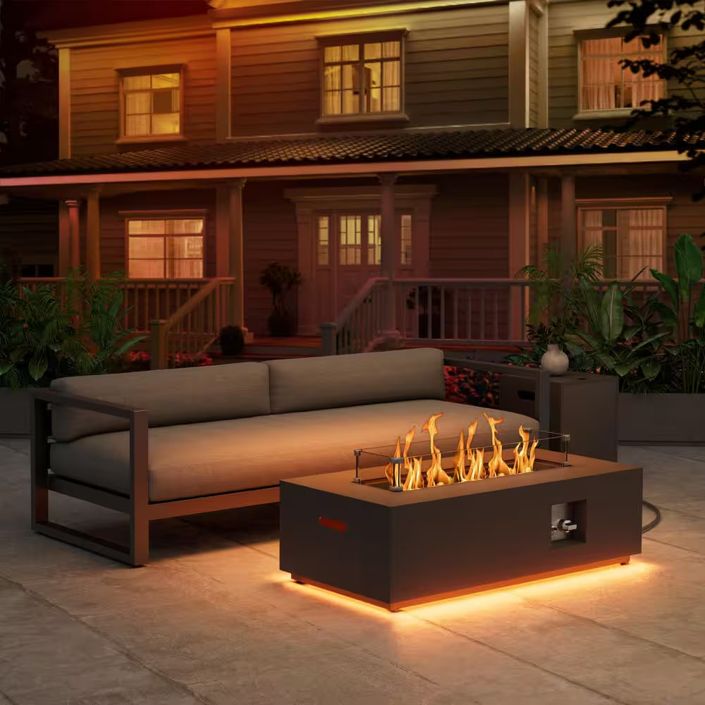 42 In. 50,000 BTU Outdoor Propane Fire Pit Table with Golden LED Light
