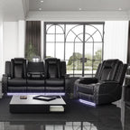 Power Leather Recliner Sofa Set with LED Light,Reclining Sofa and Chair Set with Usb,Leather Couch Set for 3 Seater Couch with Coffee Table/Single Recliner 2 PCS for Living Room(Black,3+1)