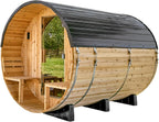Paxton 4-6 Person Traditional Cedar Outdoor Barrel Sauna with Electric Sauna Heater, Front Porch, Sauna Rocks, Dry Heat, Steam Sauna, LED Lights, Wi-Fi Panel, Sauna Accessories