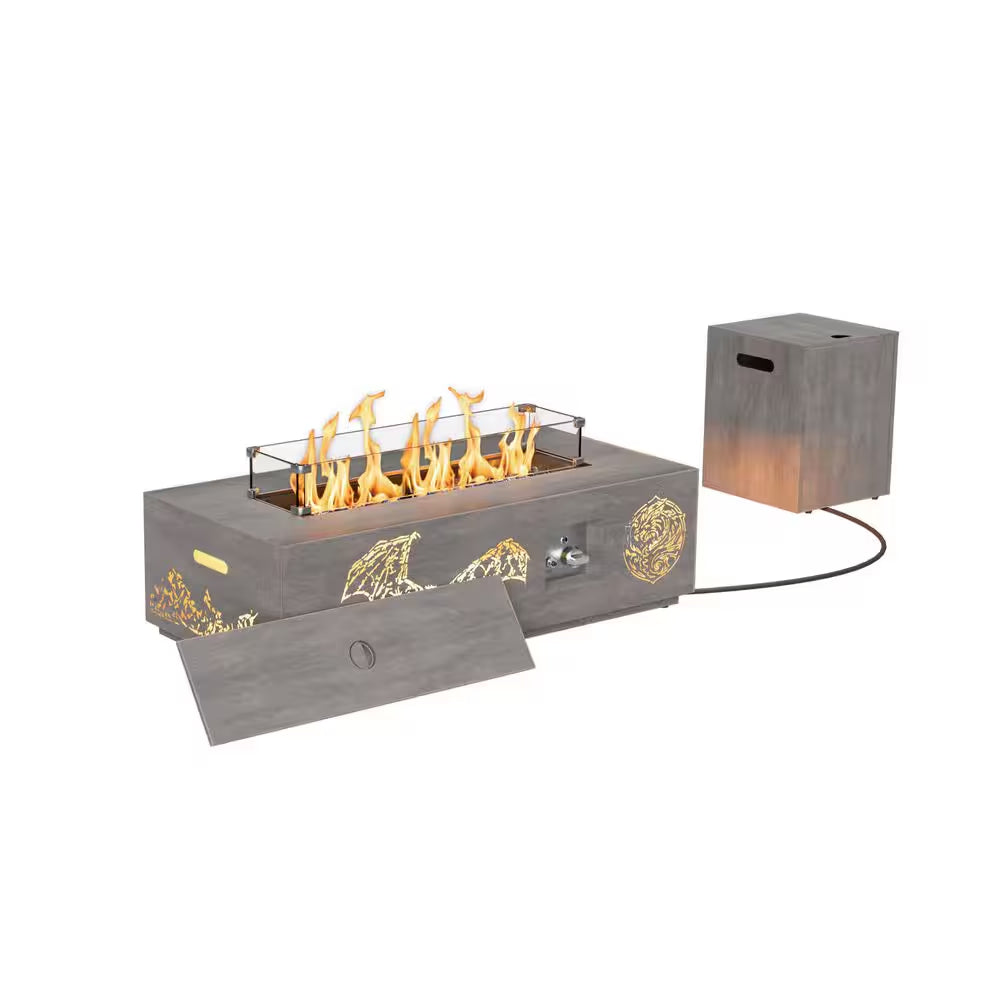 42 In. 50,000 BTU Rectangle Outdoor Propane Gas Fire Pit Table in Brown with Golden LED Light