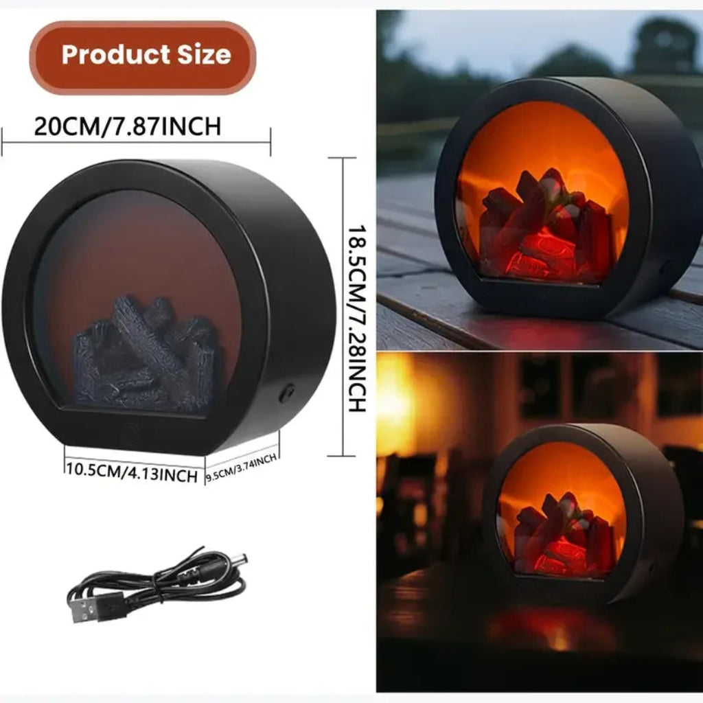 LED Fireplace Lamp Realistic Flame Battery USB Powered Vintage Style for Indoor Room Terrace Christmas Halloween Tabletop Decor