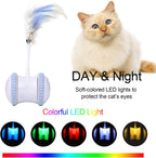 Automatic Cat Feather Toy,  Interactive Indoor Electronic Irregular 360° Rotating Ball Rotating Cat Wheel Toys with LED Light, USB Rechargeable and Feather Replaceable (Blue)