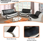 Living Room Furniture Set, Faux Leather Sofa Couch Set, 3 Pieces Modern Sofa Set for Living Room/Apartment/Office (Black&White)