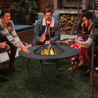 Patio Fire Pit Dining Table, round Wood Burning Fire Bowl, Outdoor Fire Pit Table with Fire Bowl, Wood Grate, Spark Screen Cover, Lid and Poker, Patio, Garden, Balcony