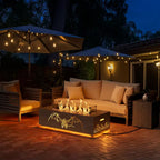 42 In. 50,000 BTU Rectangle Outdoor Propane Gas Fire Pit Table in Brown with Golden LED Light
