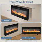 50 Inch Electric Fireplace Wall Mounted/Recessed/Free Standing Space Heater with Remote Control Adjustable Flame Colors Touch Screen Energy Saving, Black