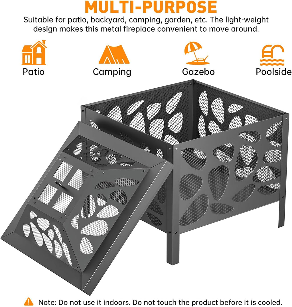 15.7 Inch Small Fire Pit for Outside, Outdoor Wood Burning Fire Pit, with Anti-Spark Mesh Guard, Small Bonfire Pit,Firepit Bowl for Patio Camping Backyard Deck Picnic Porch