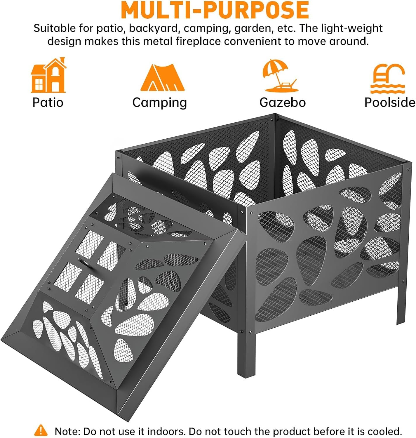 15.7 Inch Small Fire Pit for Outside, Outdoor Wood Burning Fire Pit, with Anti-Spark Mesh Guard, Small Bonfire Pit,Firepit Bowl for Patio Camping Backyard Deck Picnic Porch