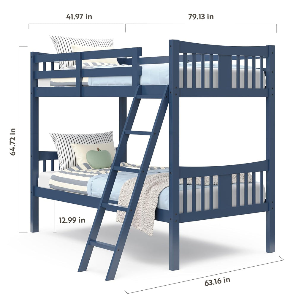 Caribou Bunk Bed Twin over Twin Bunk Bed (Navy) - GREENGUARD Gold Certified, Twin Bunk Beds for Kids, Converts to 2 Individual Twin Beds, Bunk Beds for Kids