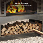 Fire Pits for outside Wood Burning, Outdoor Fireplace with Log Storage Rack, Freestanding Chiminea Fireplace with Mesh Screen and Pocker for Backyard Patio Party Camping Picnic, 37"