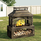 Fire Pits for outside Wood Burning, Outdoor Fireplace with Log Storage Rack, Freestanding Chiminea Fireplace with Mesh Screen and Pocker for Backyard Patio Party Camping Picnic, 37"