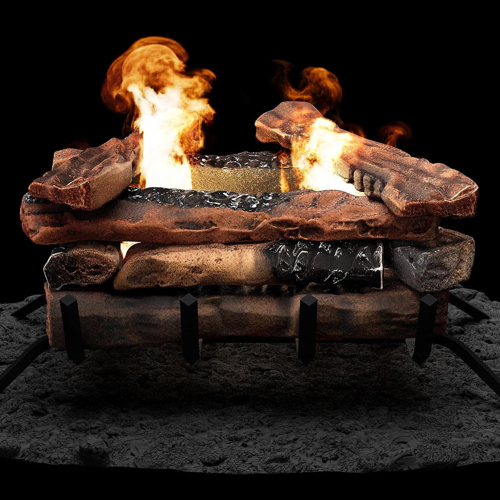 10 Pcs Ceramic Gas Fireplace Logs, Premium Heat-Resistant Wood Log Gas Realistic Logs for Indoor or Outdoor Fireplaces,Perfect for Holidays,Christmas Ambiance